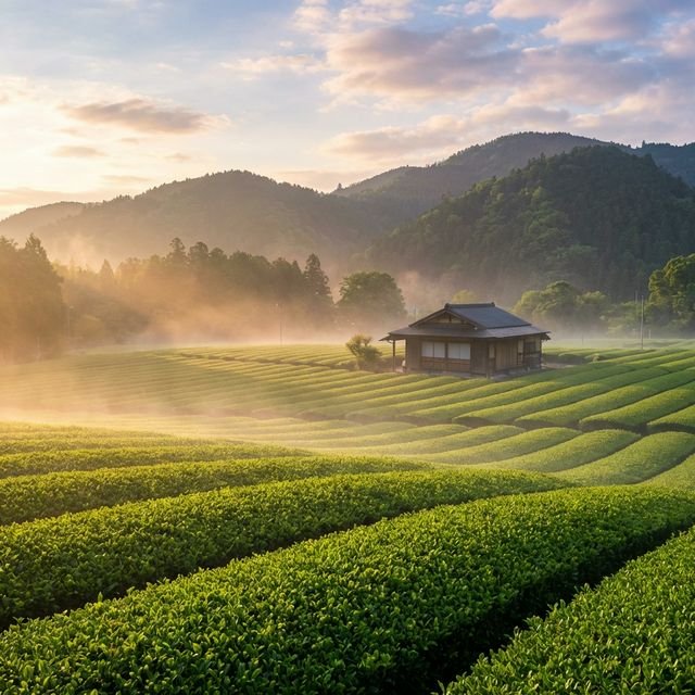 Uji tea fields at dawn