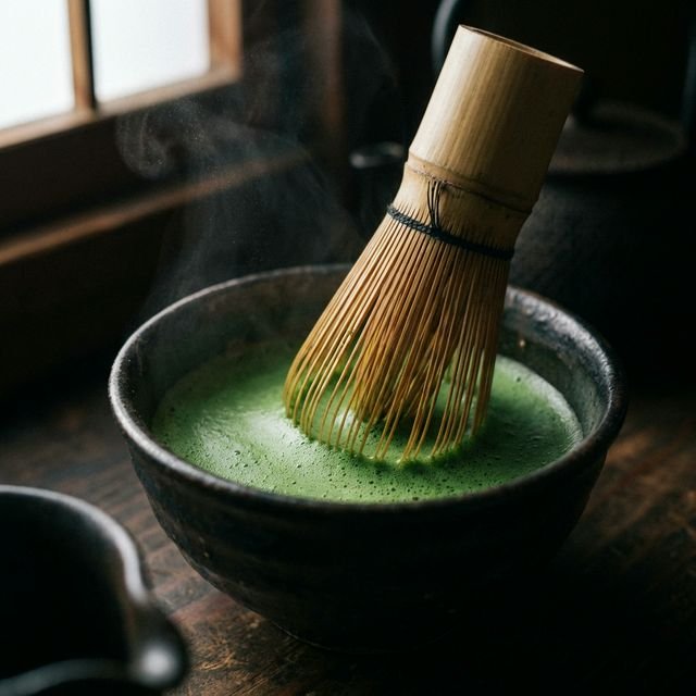 Whisking ceremonial matcha